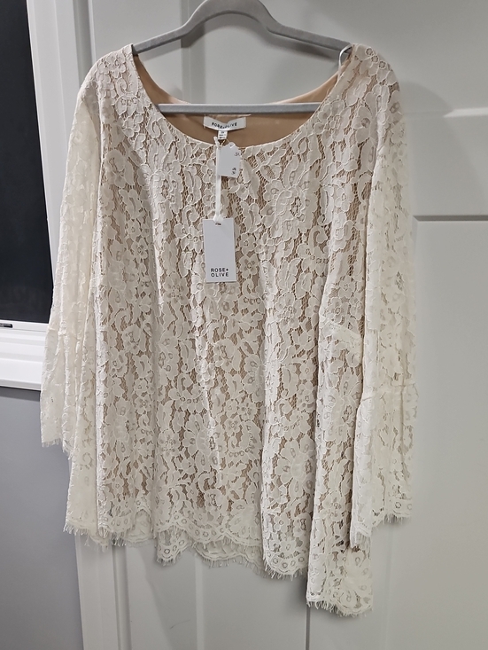 Rose & Olive Tops - Rose & Olive Cream Floral Lace Bell-Sleeve Top